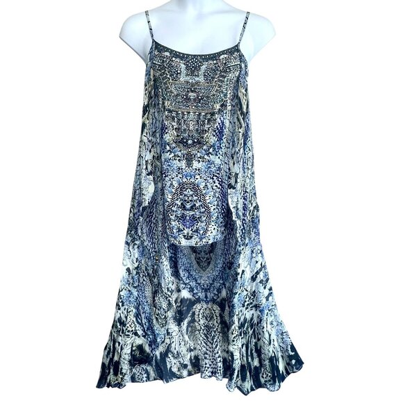 Camilla Mini Dress with Long Overlay Silk Crystal Embellished Size XS Hush Hush - Picture 6 of 16
